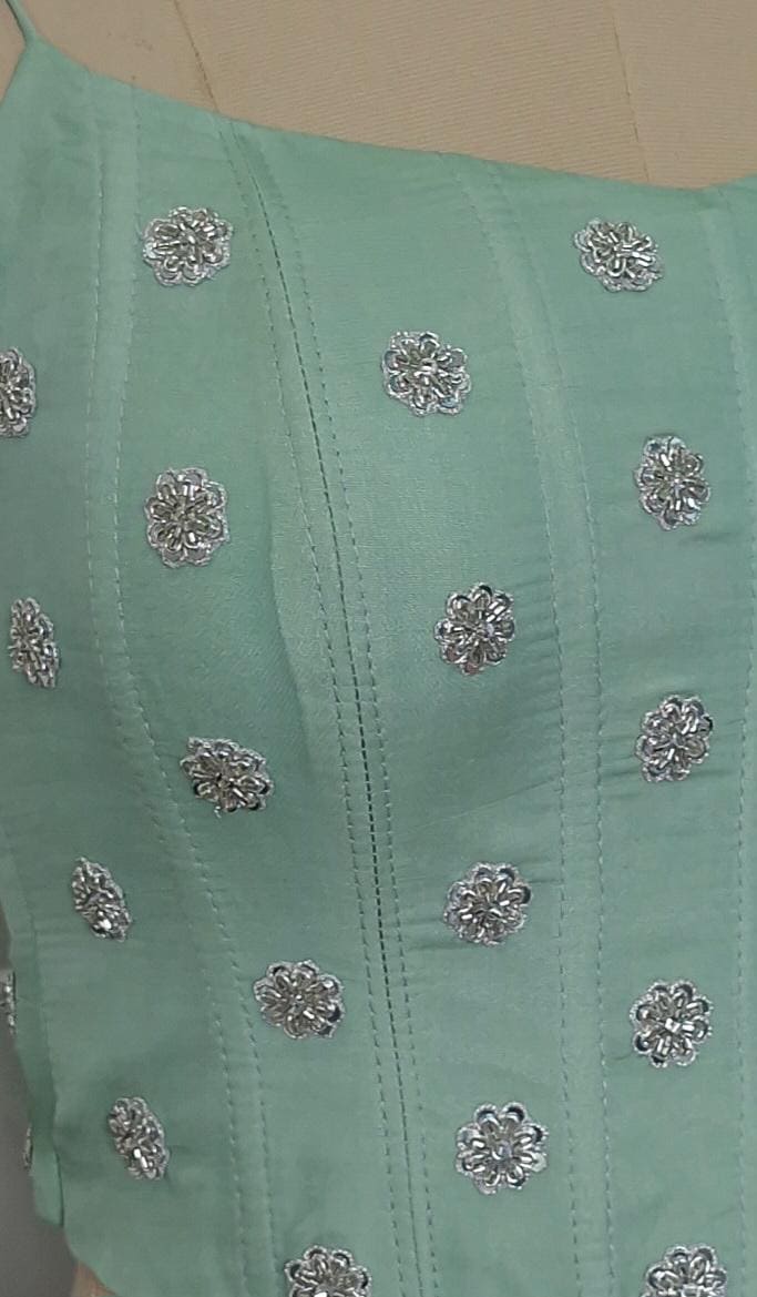 Mint Green Viscose Organza Spaghetti Corset Blouse DVCB_006