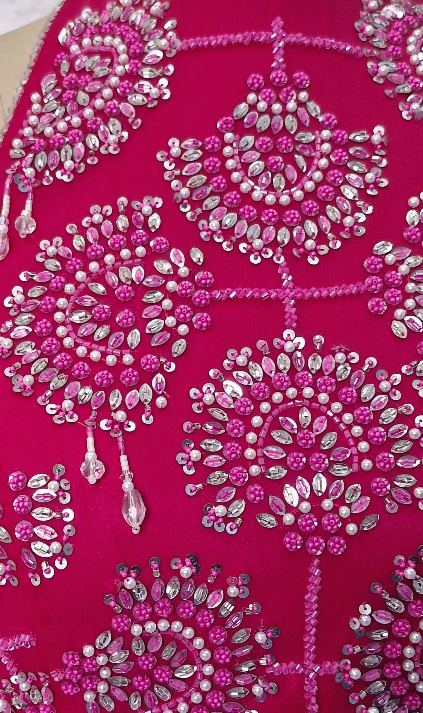 Pink Leheriya Chiffon Draped Saree Skirt with Hand Embroidered Blouse DVMTD_0281
