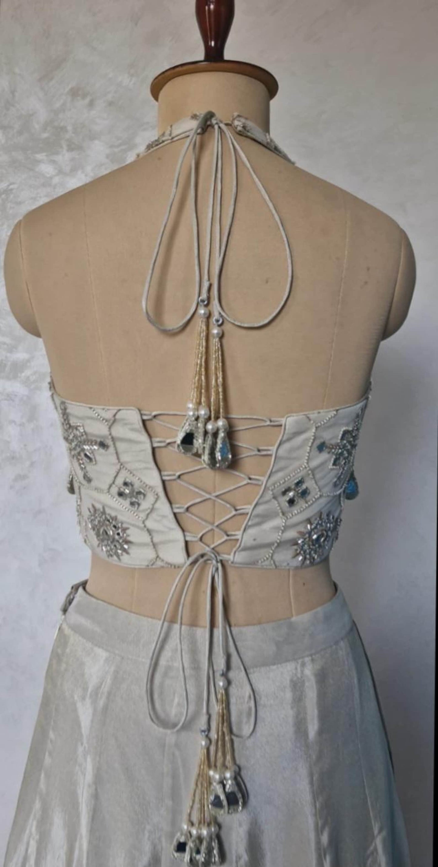 Embroidered Silver Net Corset Blouse DVCB_010