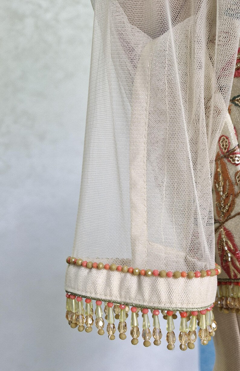 Hand Embroidered Cream Tissue Silk Blouse DVBL_422
