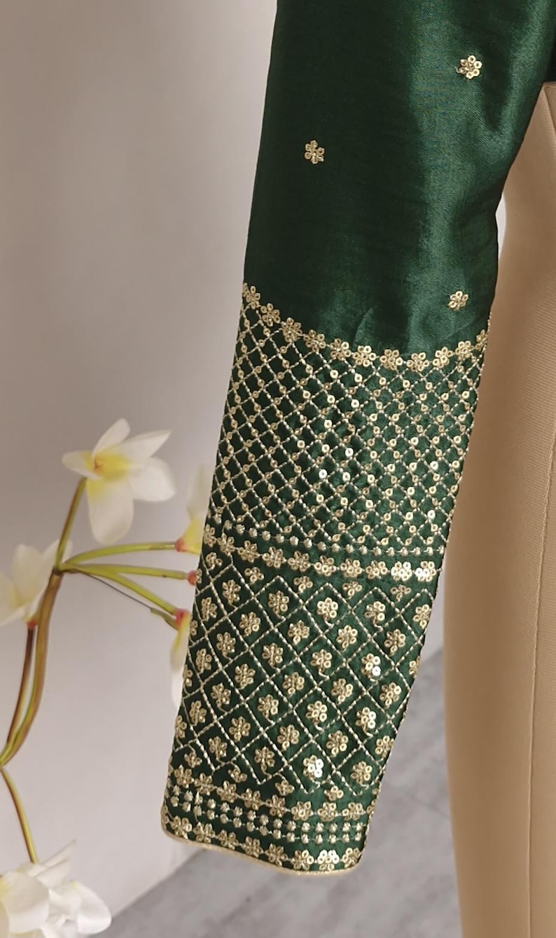 Green Embroidered Gajji Silk Scoop Neck Blouse DVBL_425