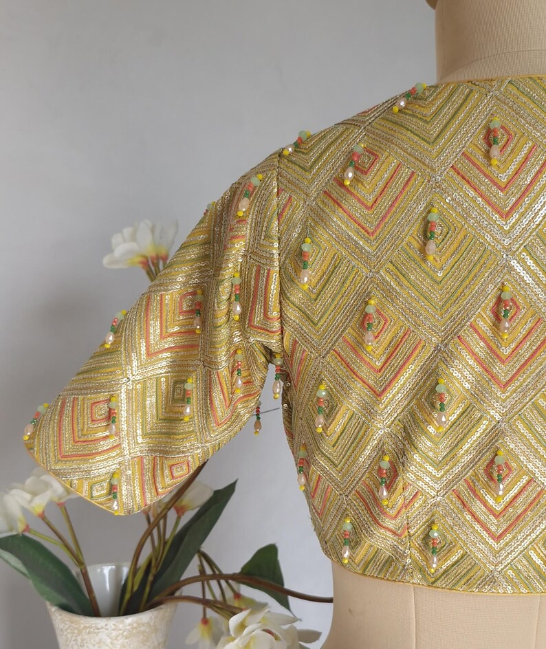 Yellow Multicolor Embroidered Georgette V Neck Blouse DVBL_427