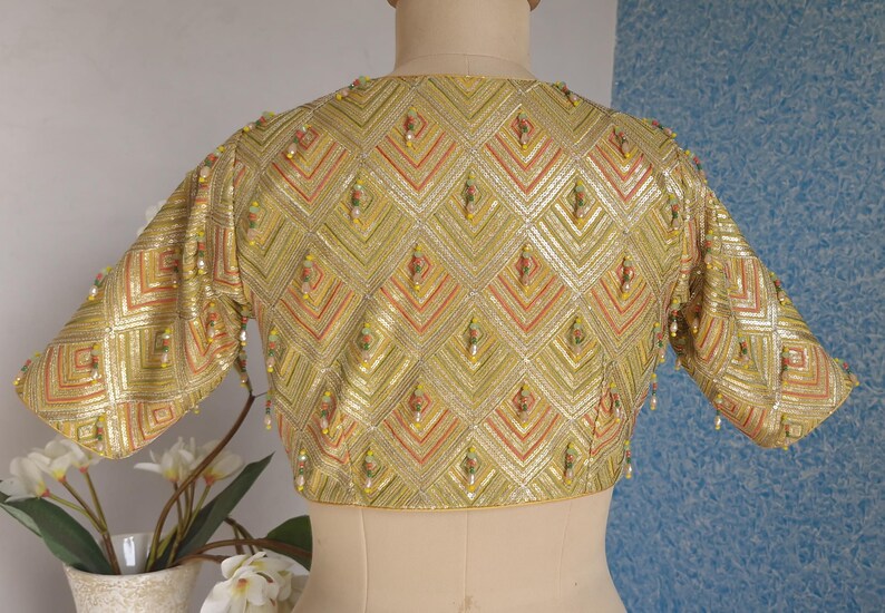 Yellow Multicolor Embroidered Georgette V Neck Blouse DVBL_427