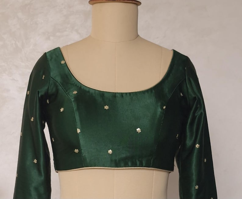 Green Embroidered Gajji Silk Scoop Neck Blouse DVBL_425
