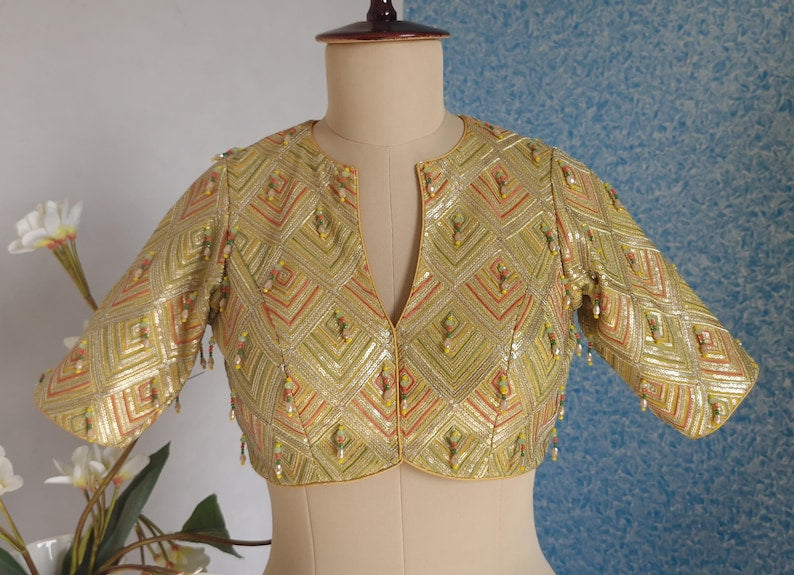Yellow Multicolor Embroidered Georgette V Neck Blouse DVBL_427