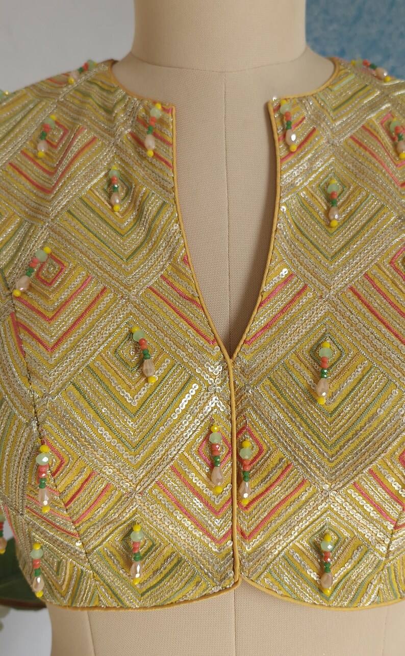 Yellow Multicolor Embroidered Georgette V Neck Blouse DVBL_427