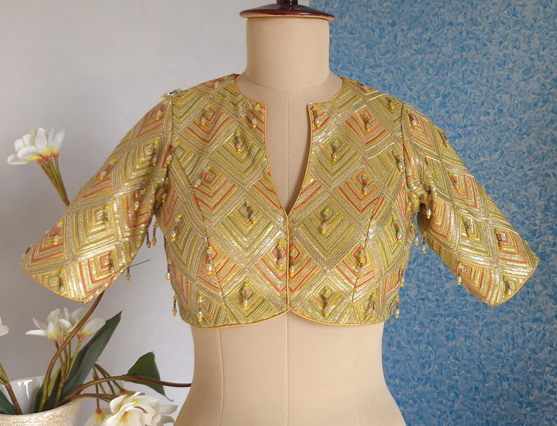 Yellow Multicolor Embroidered Georgette V Neck Blouse DVBL_427