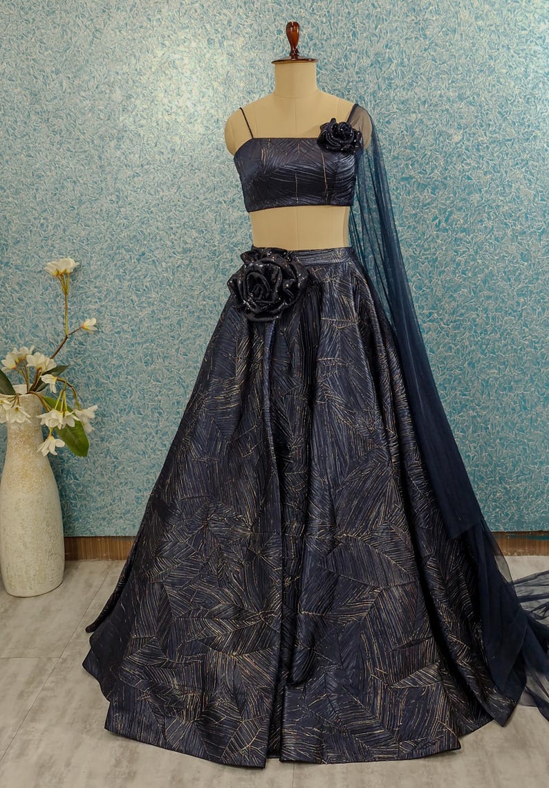 Navy Blue Crush Silk Lehenga Choli DVMTD_0270