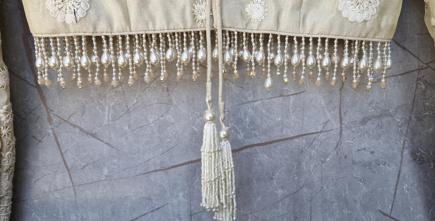 Cream Gold Embroidered Tissue Silk Blouse DVBL_472