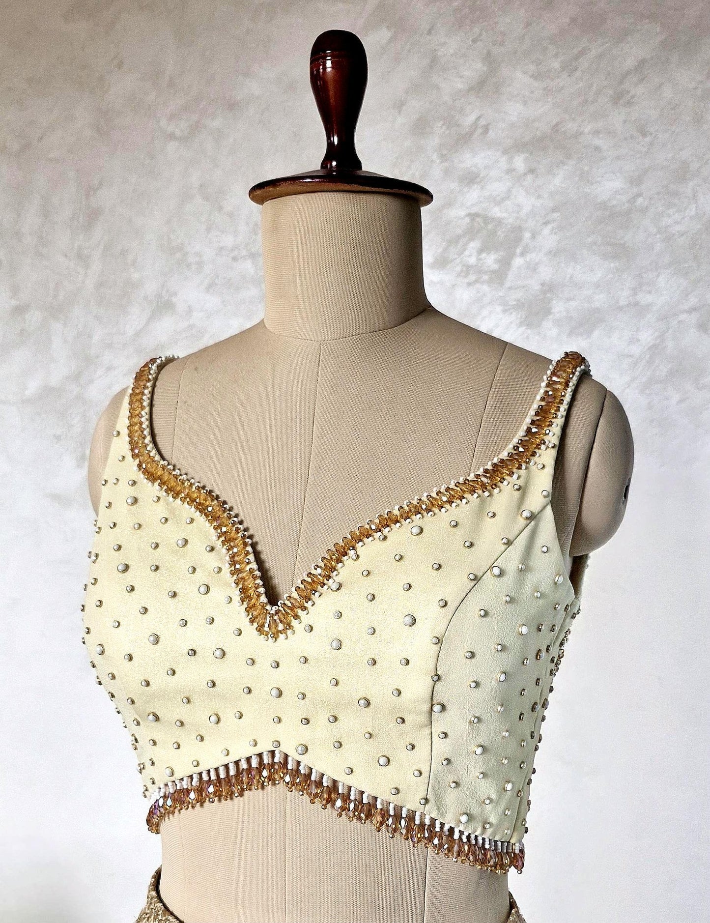 Hand Embroidered Cream Gold Wedding Sweetheart Neck DVBL_465