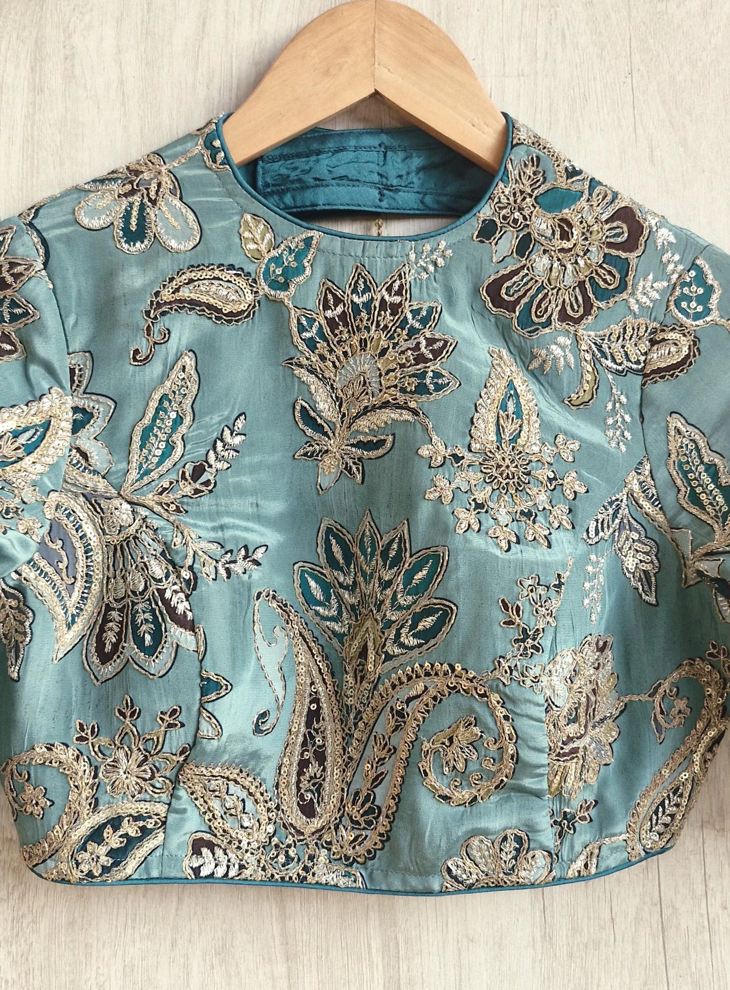 Green Embroidered Crepe Half Sleeves Blouse DVBL_473