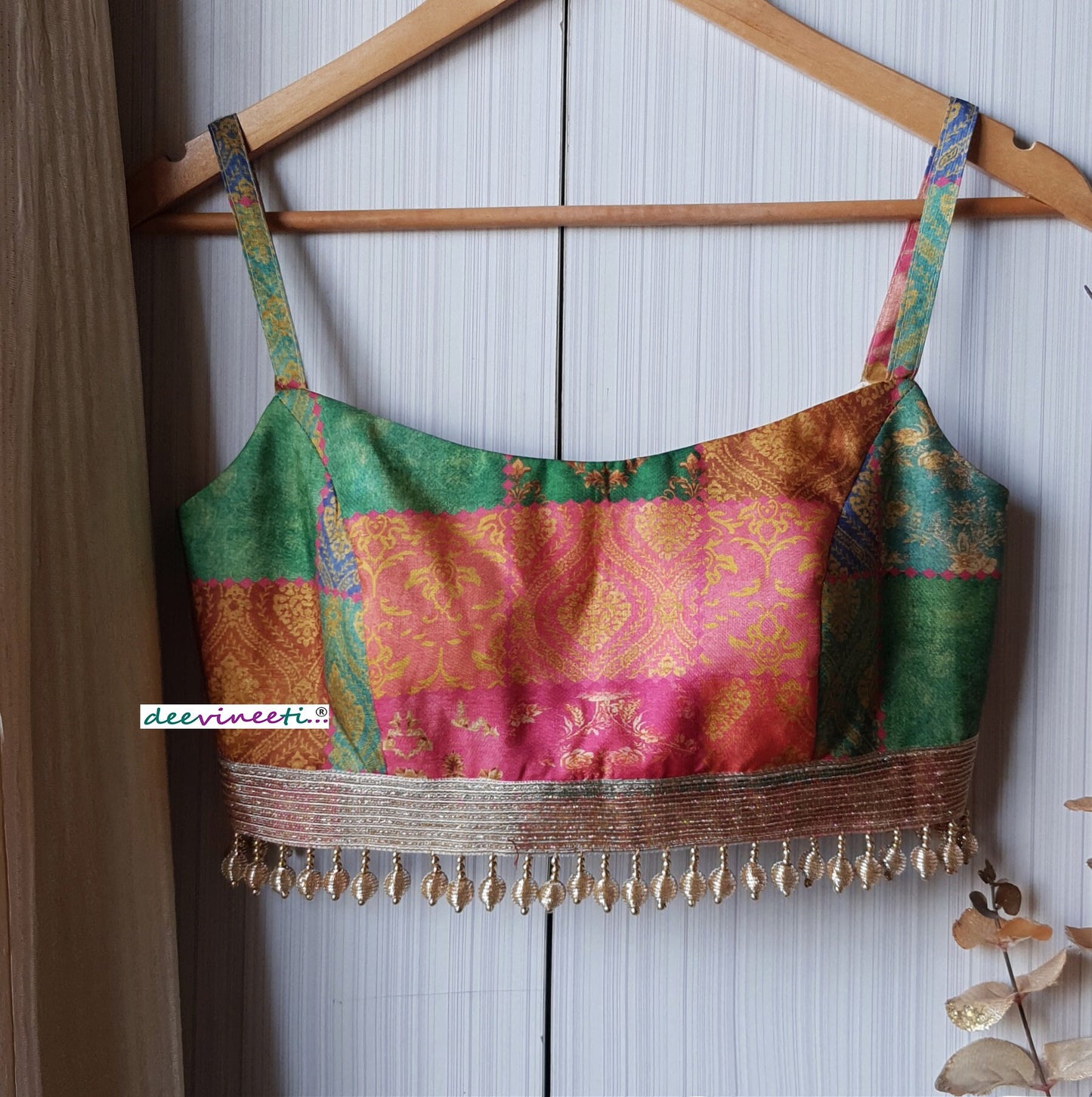 Multicolor Khadi Silk Spaghetti Blouse DVBL_243