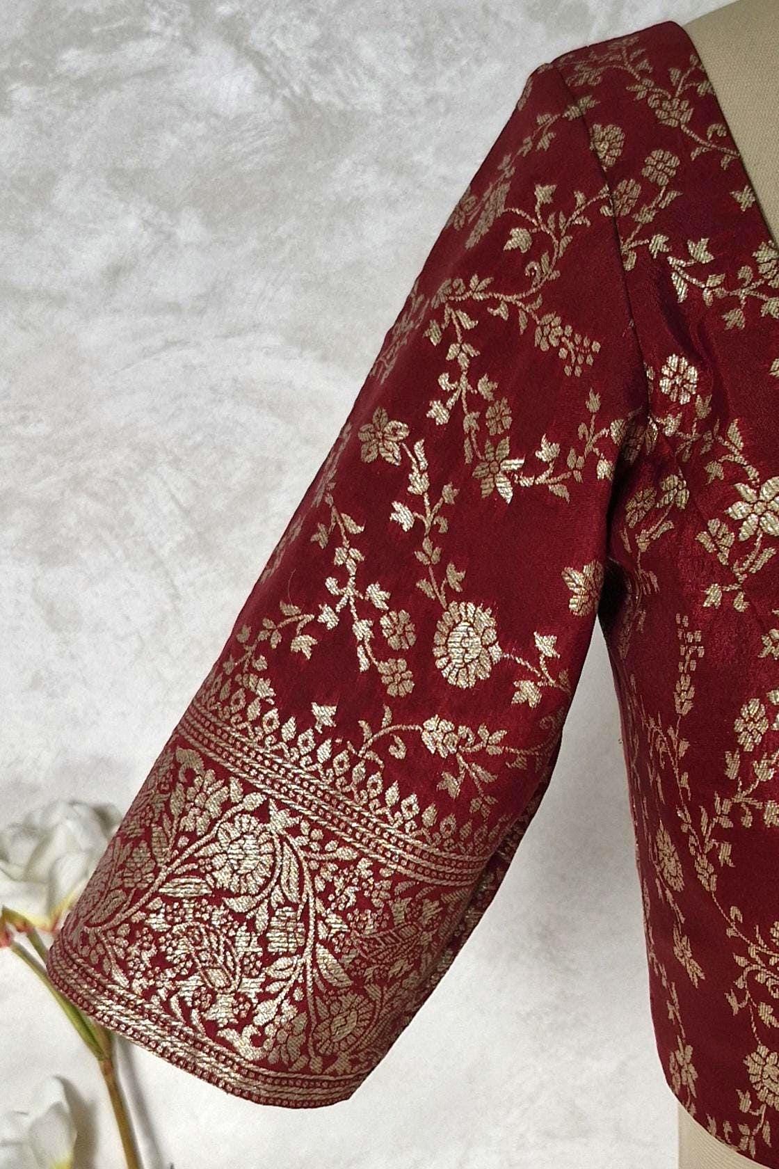 Maroon Banarasi Brocade U Neck Blouse DVBL_446