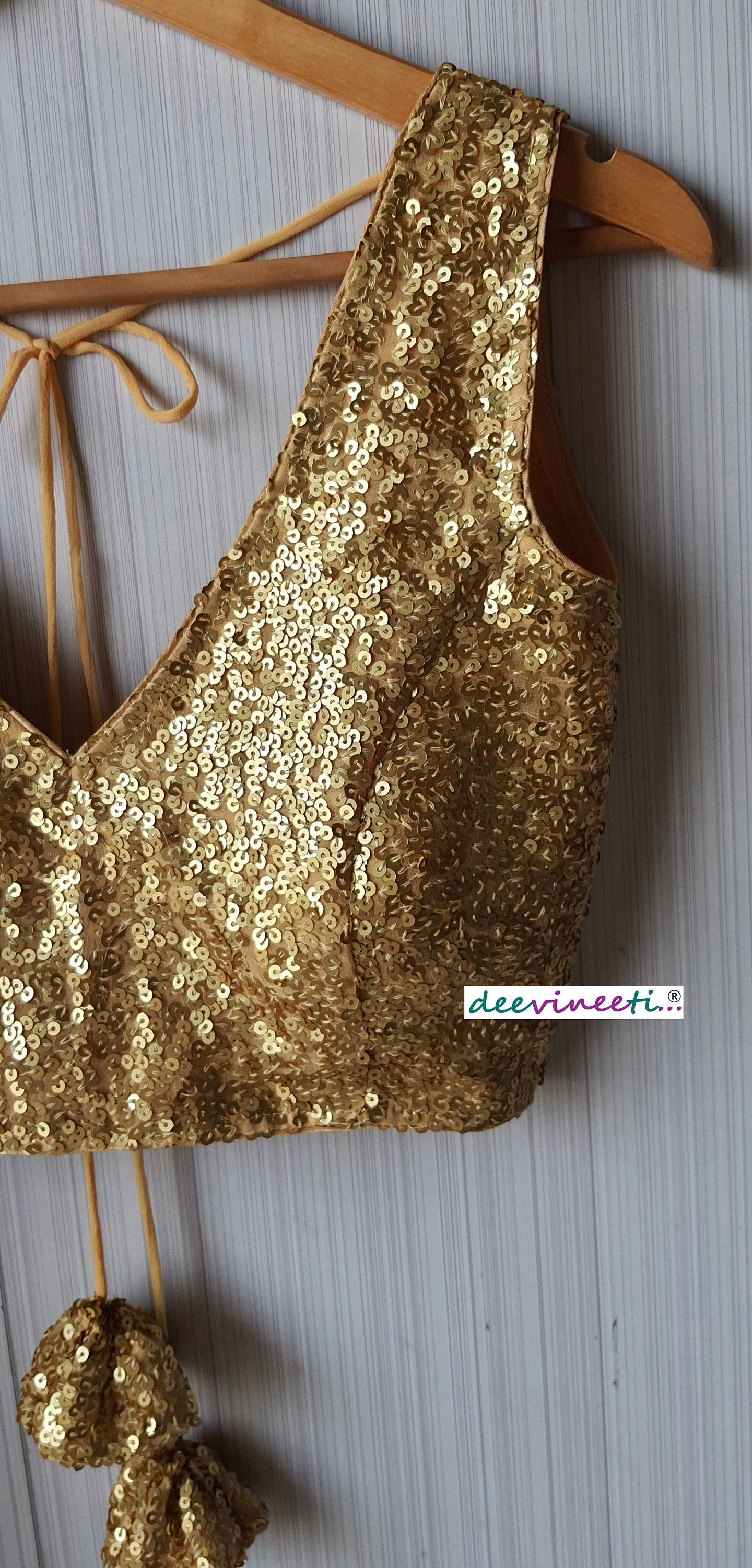 Sequins Blouse Deep V Neck Gold Black Silver. DVBL_057