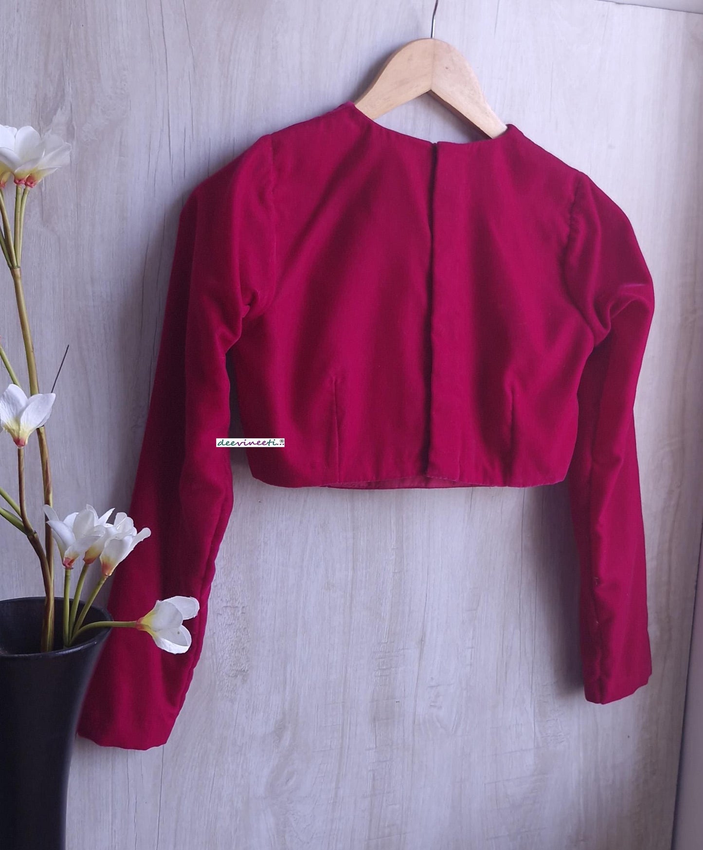 Bright Pink Velvet Jewel Neck Blouse DVBL_393