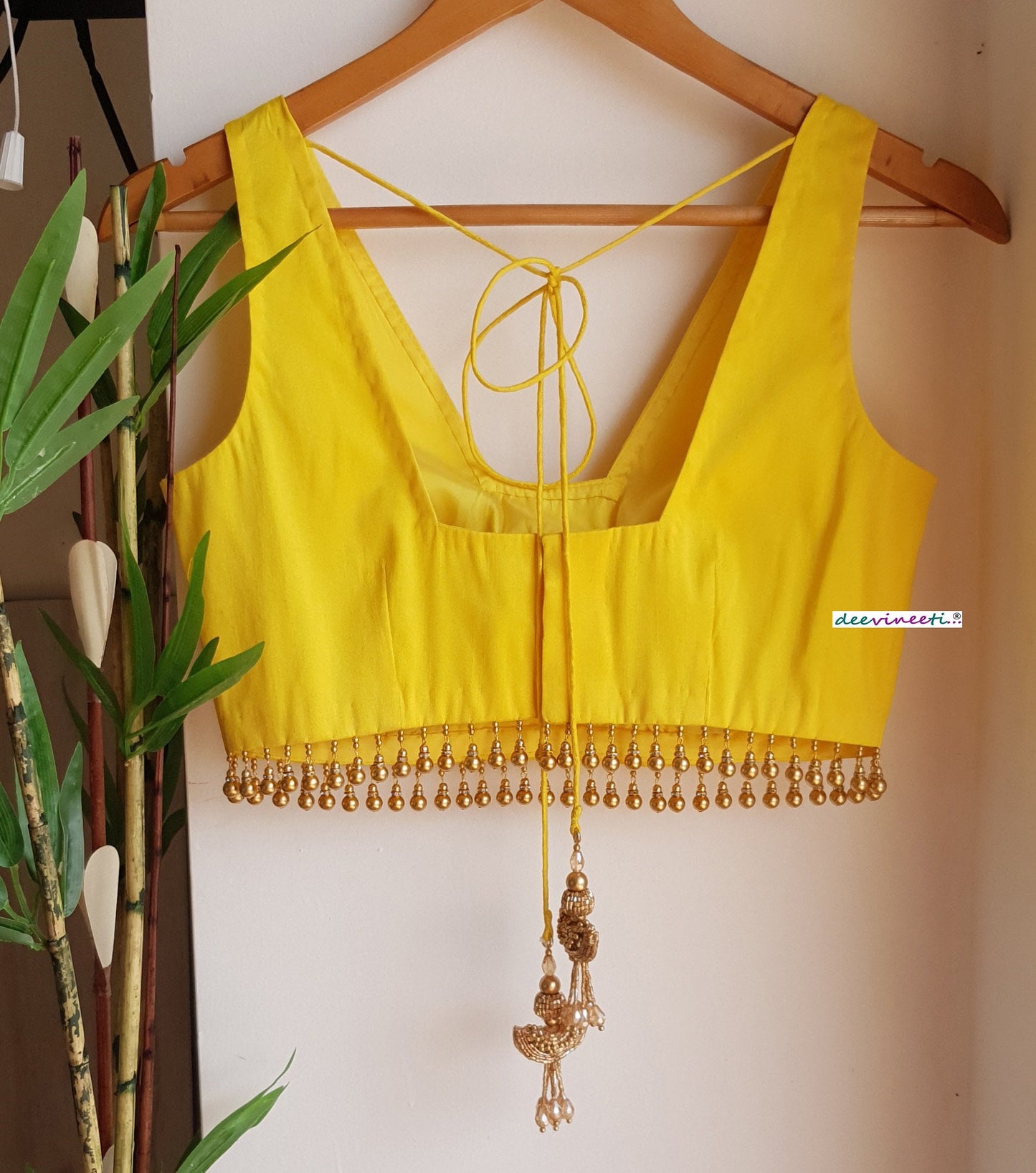 Yellow Raw Silk Trapeze Neck Blouse DVBL_291