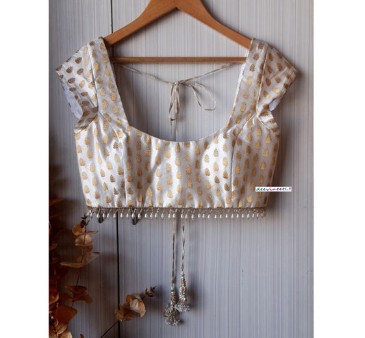 Ivory Brocade Cap Sleeves Blouse DVBL_189