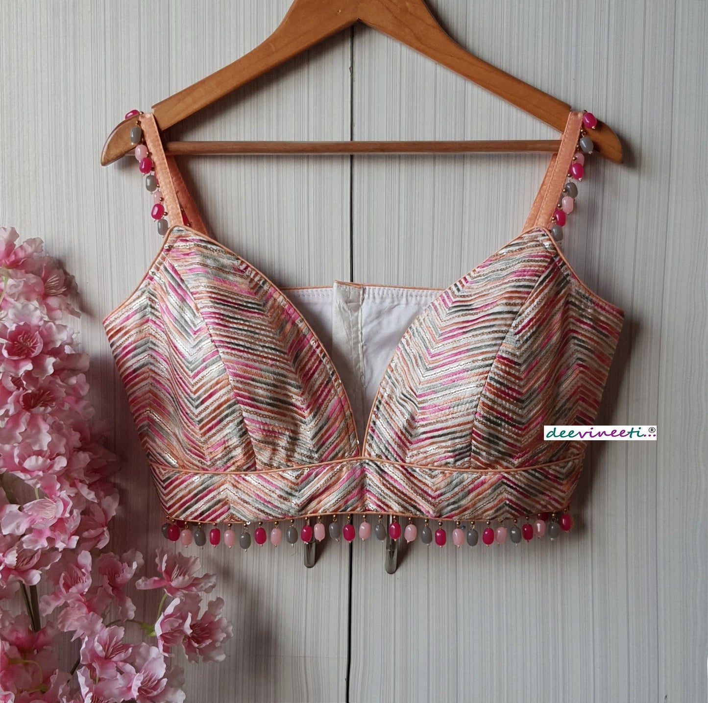 Multicolor Embroidered Silk Spaghetti Blouse DVBL_208
