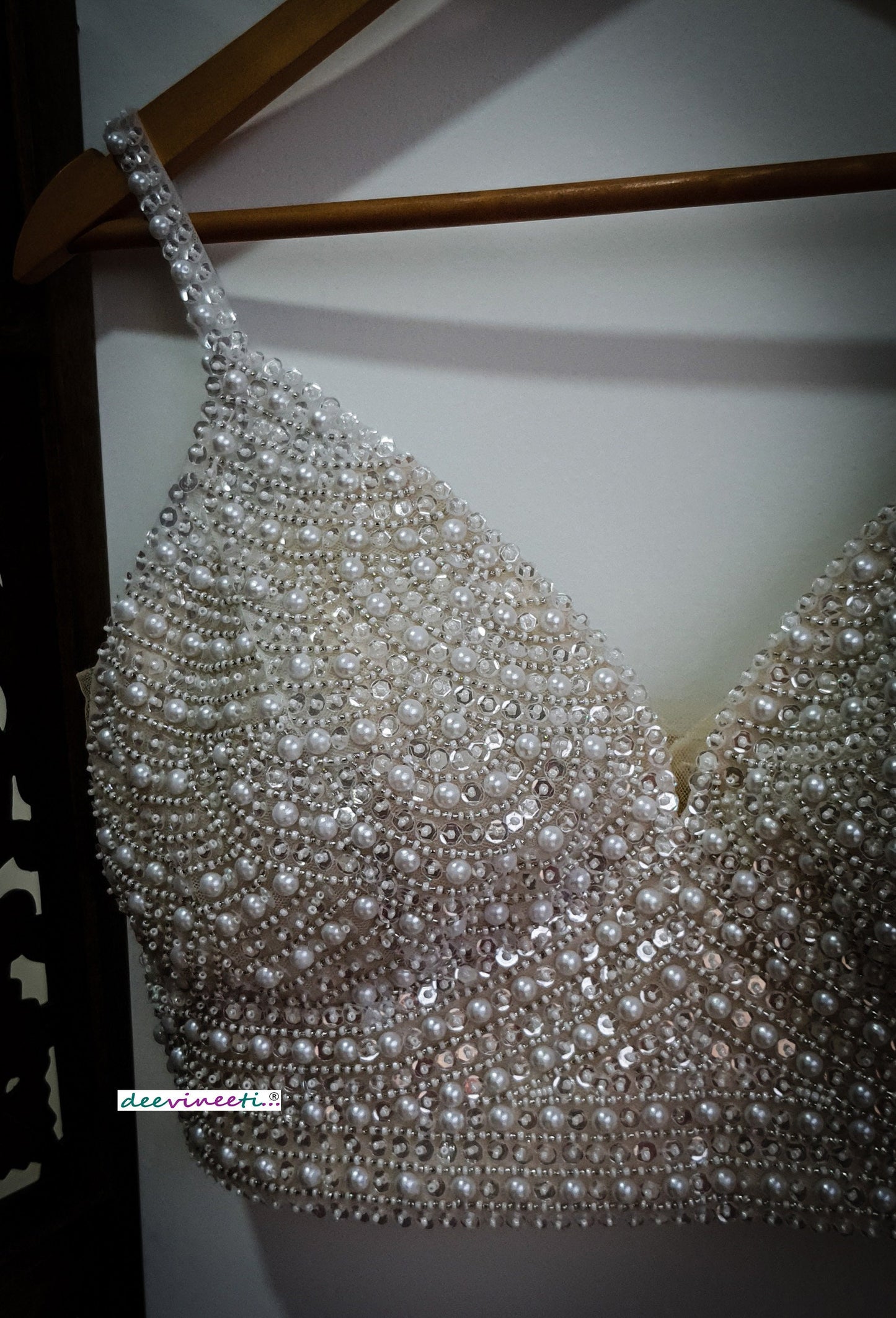 Beads and Sequins Hand Embroidered Spaghetti Blouse DVBL_268