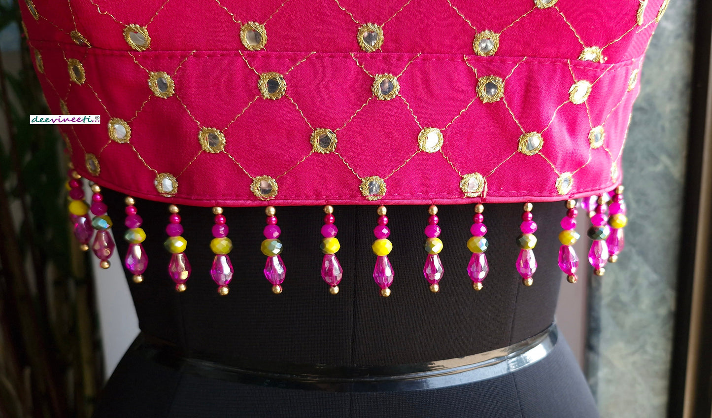 Hot Pink Embroidered Backless Blouse DVBL_336
