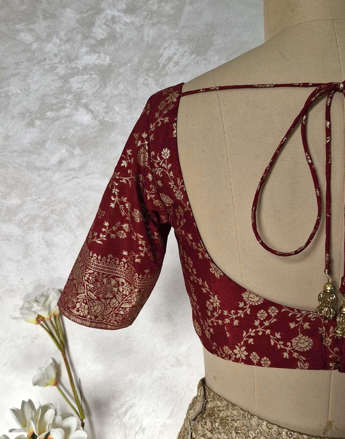 Maroon Banarasi Brocade U Neck Blouse DVBL_446