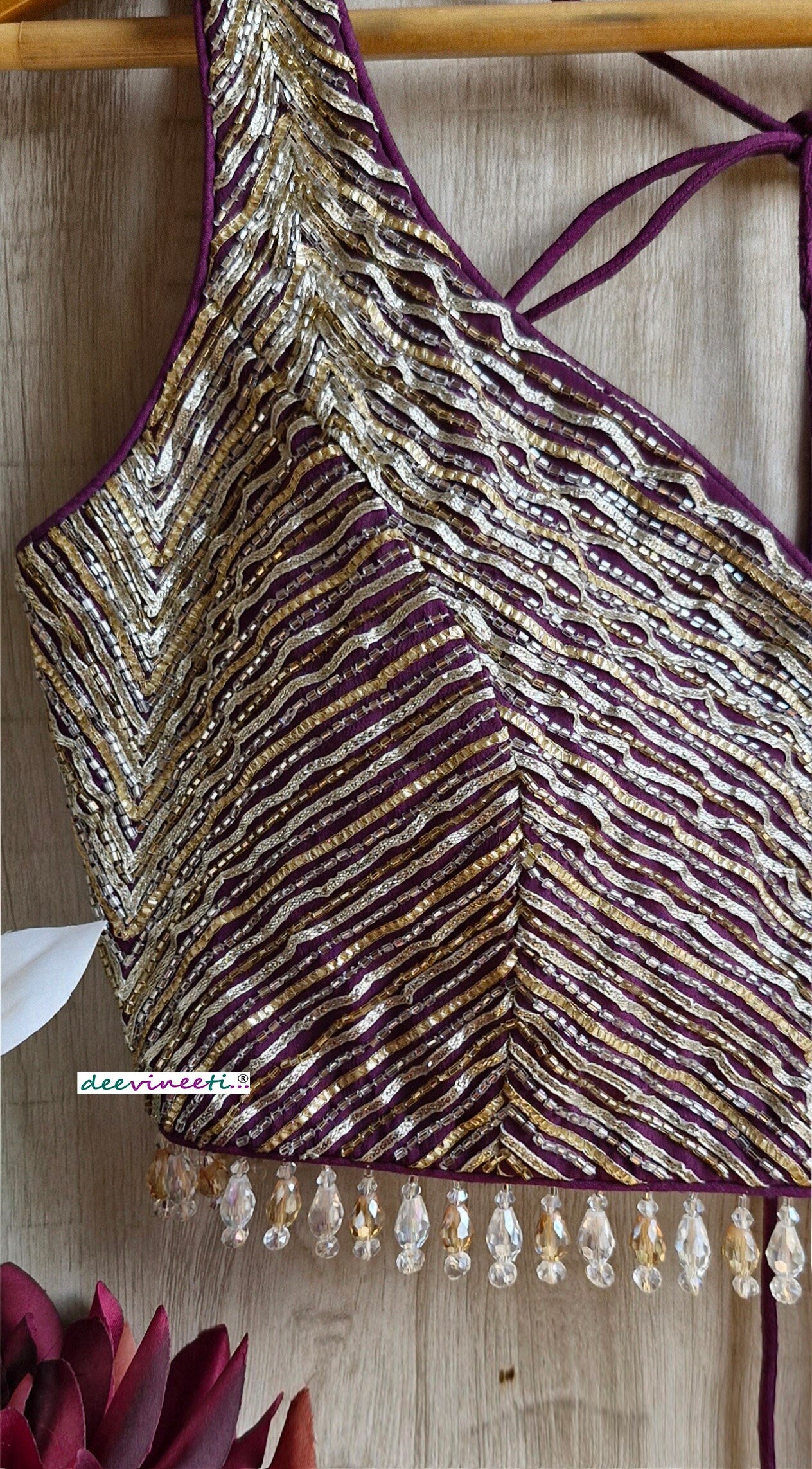 Hand Embroidered Wine with Gold and Silver Cutdana Blouse DVBL_352