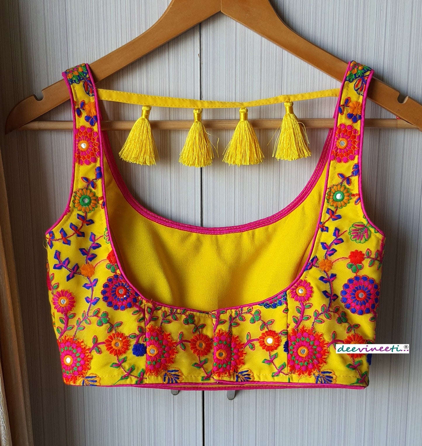 Thread Embroidered Yellow Georgette Blouse DVBL_066