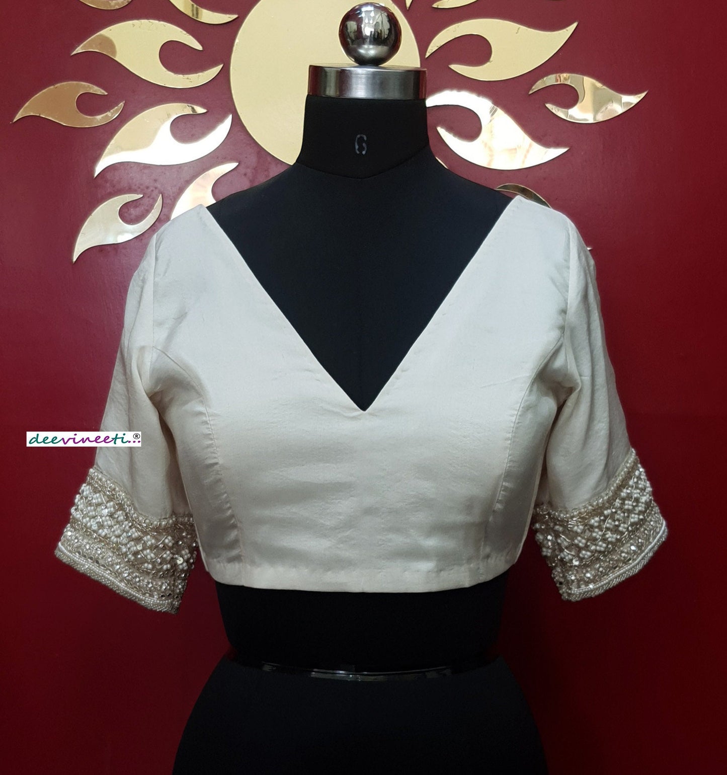 Ivory Pure Dupion Silk Embroidered Blouse DVBL_257