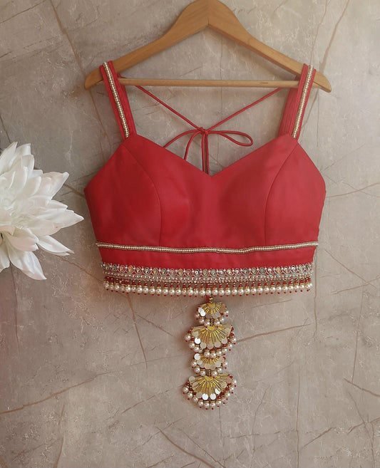 Red Organza Spaghetti Blouse DVBL_408