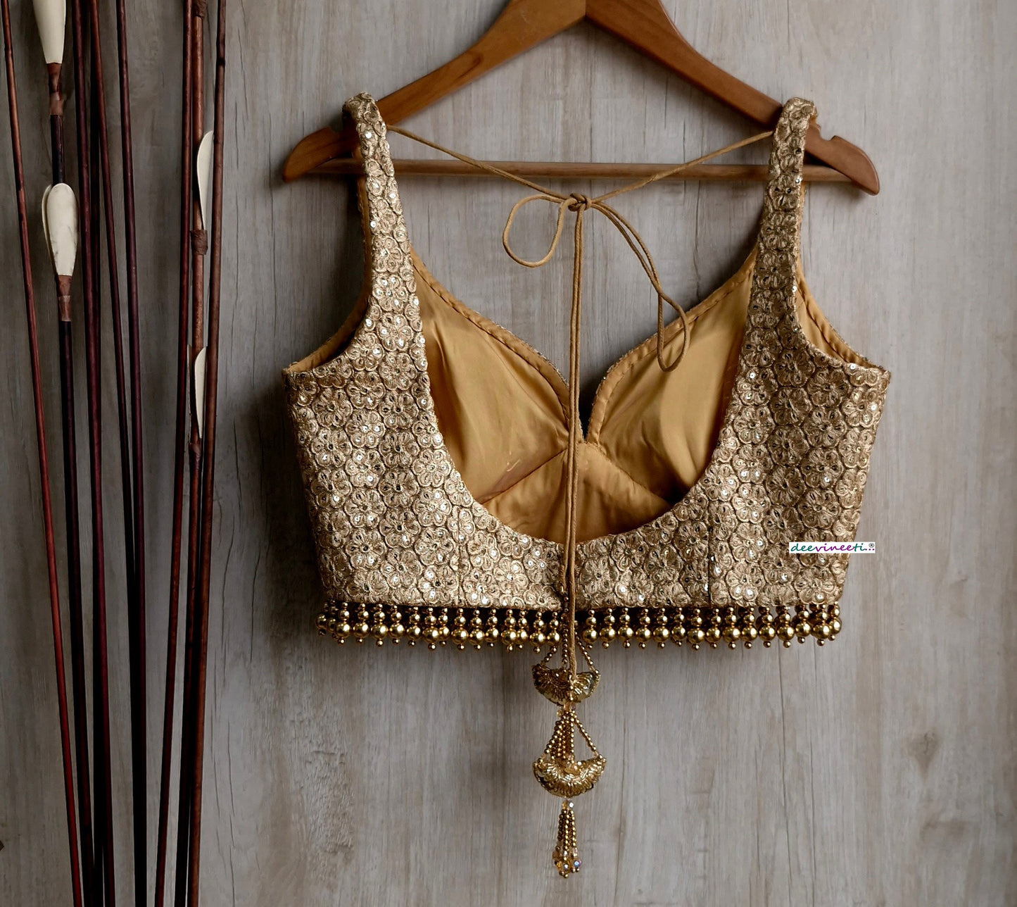Gold Embroidered Deep Sweetheart Neck Blouse DVBL_320