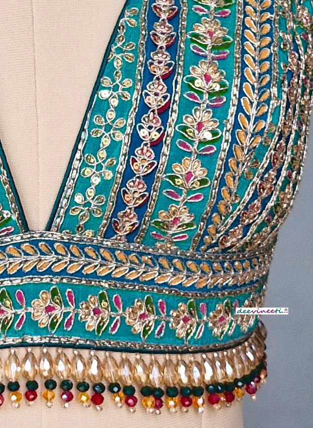 Green Embroidered Plunge Neckline Blouse DVBL_402