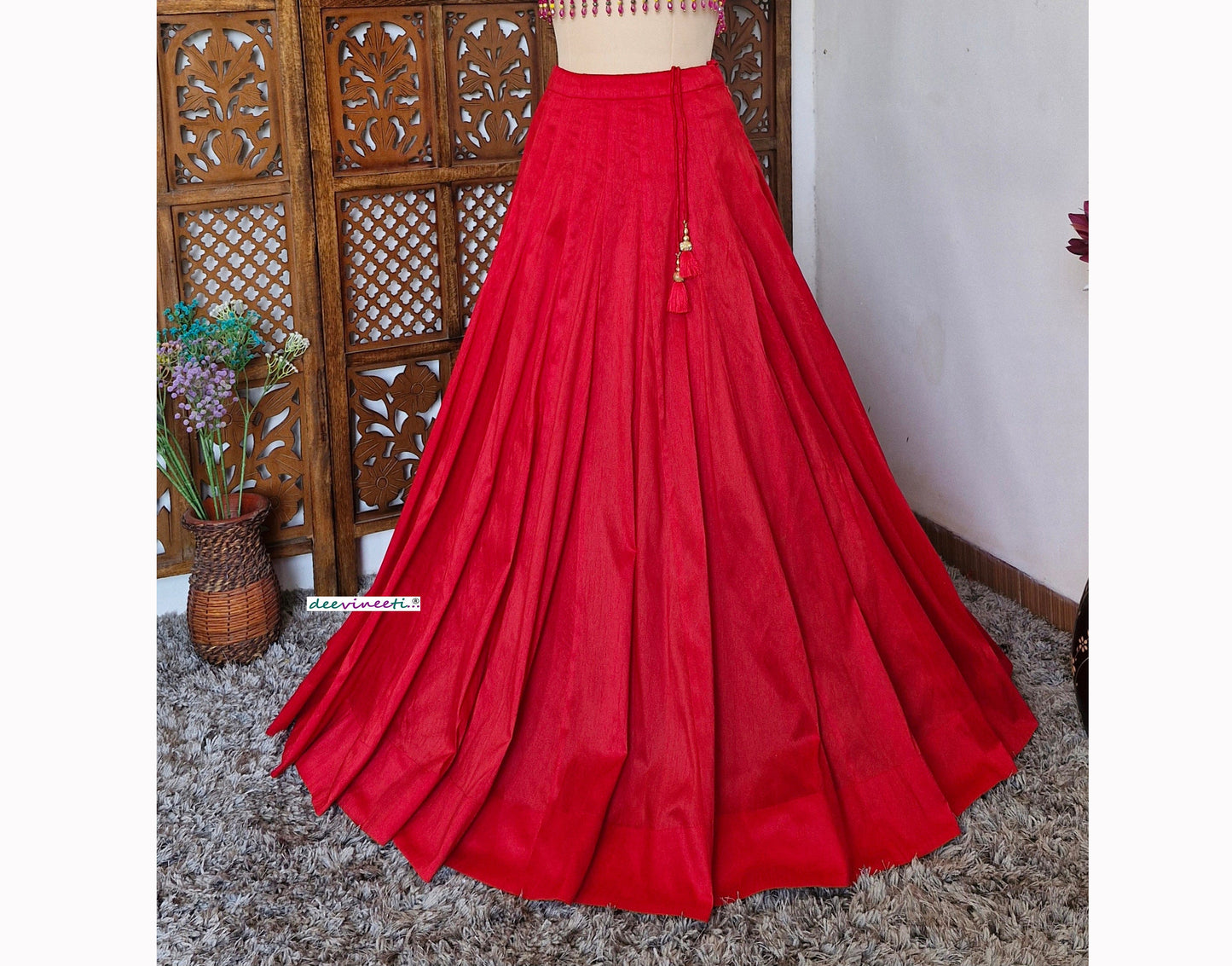 Solid Blended Raw Silk Lehenga Skirt DVLS_030