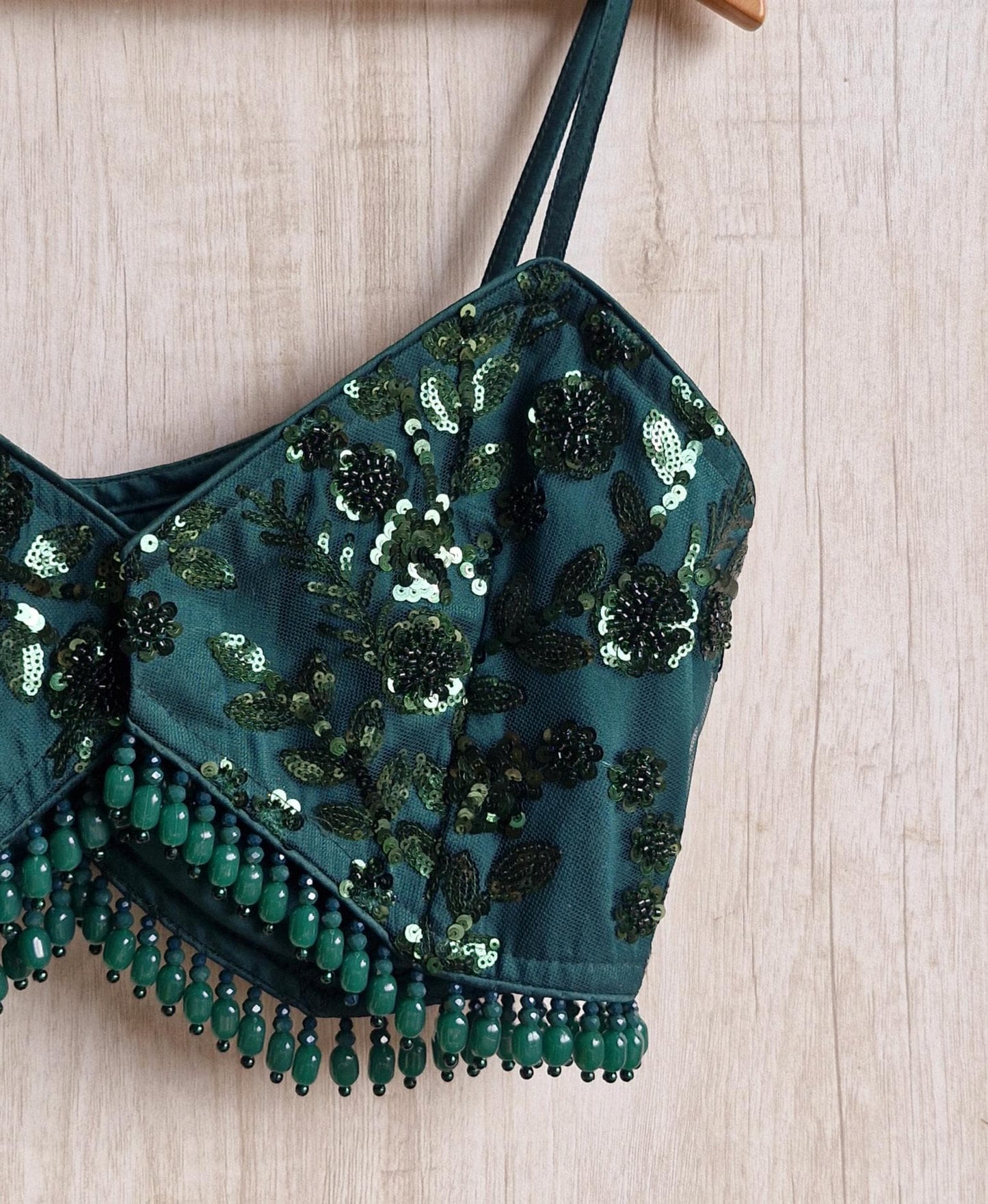 Bottle Green Embroidered Spaghetti Blouse DVBL_454