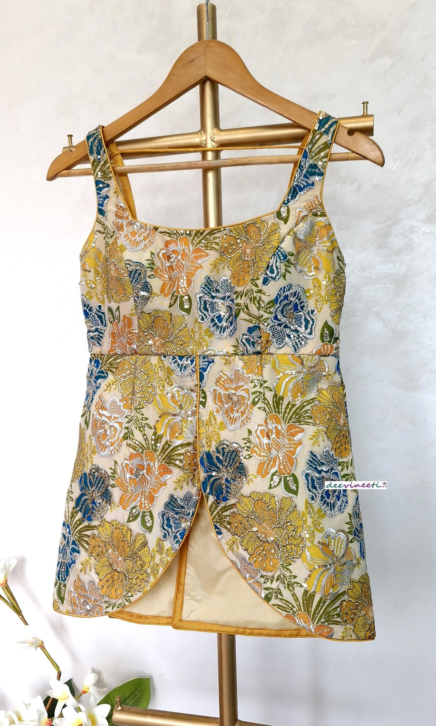 Multicolor Floral Embroidered Peplum Top DVBL_407