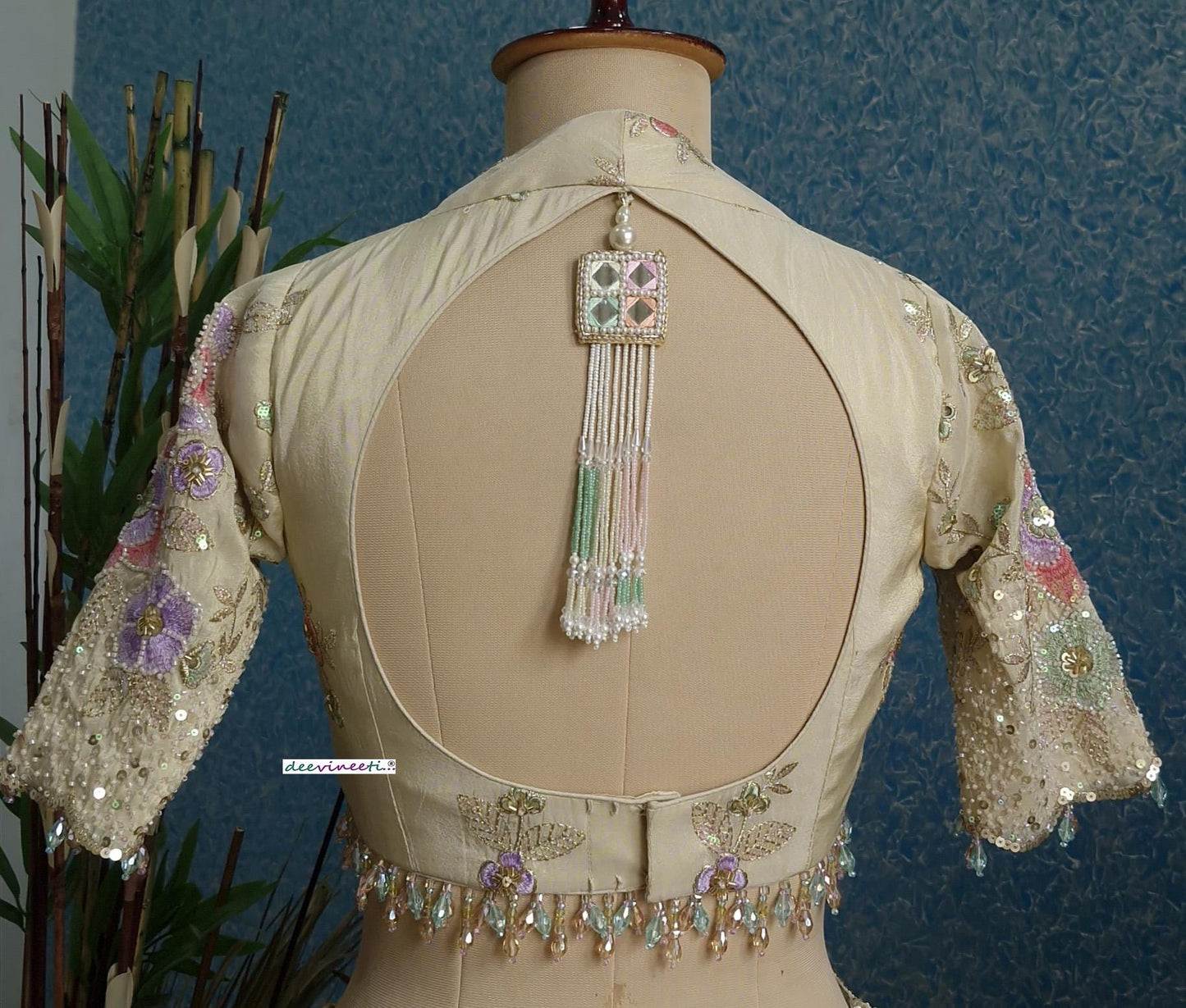 Embroidered Tissue Silk Deep V Neck Blouse DVBL_370