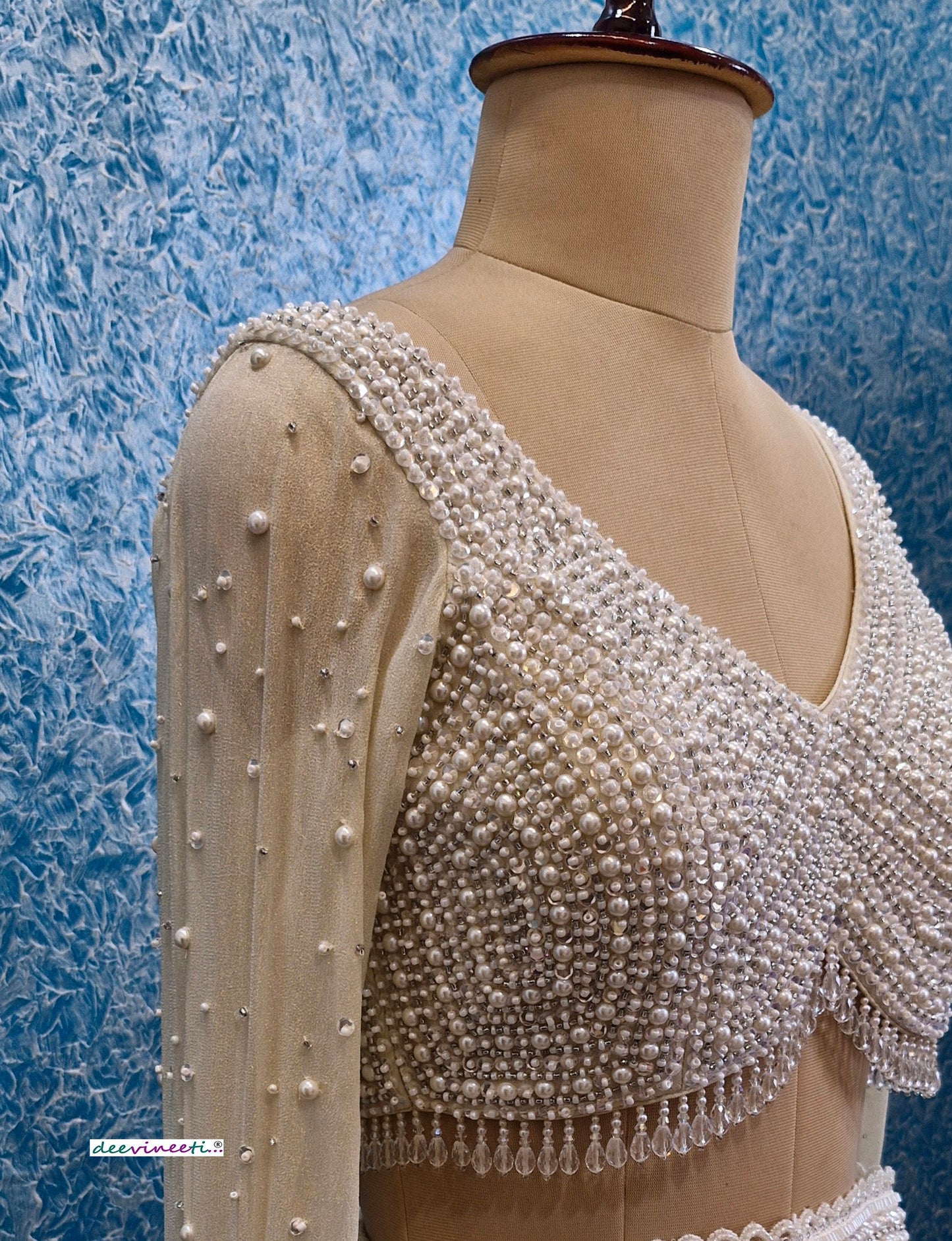 Beads and Sequins Hand Embroidered  V Neck Blouse DVBL_361