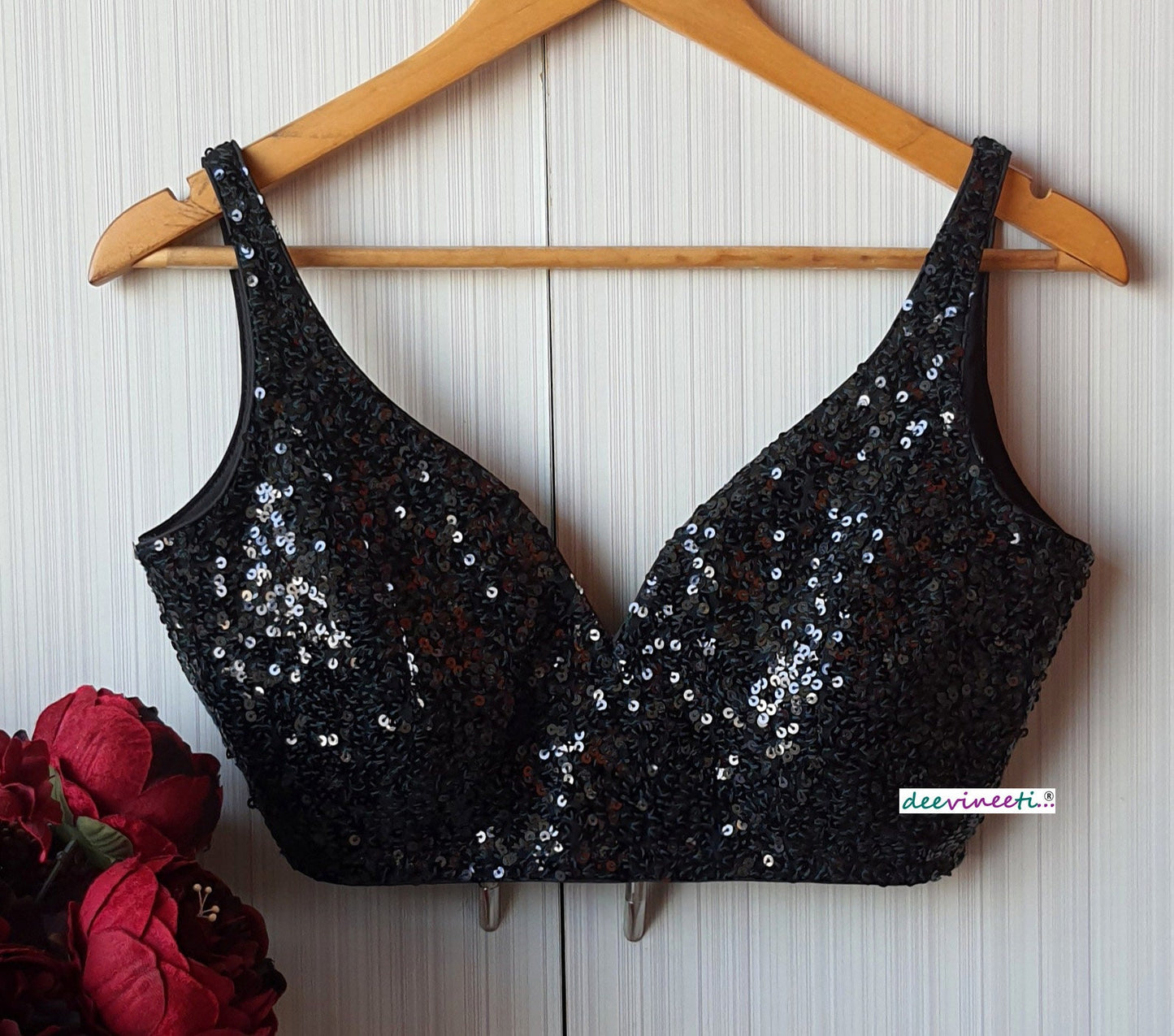 Sequins Deep Sweetheart neck Sleeveless Blouse DVBL_181