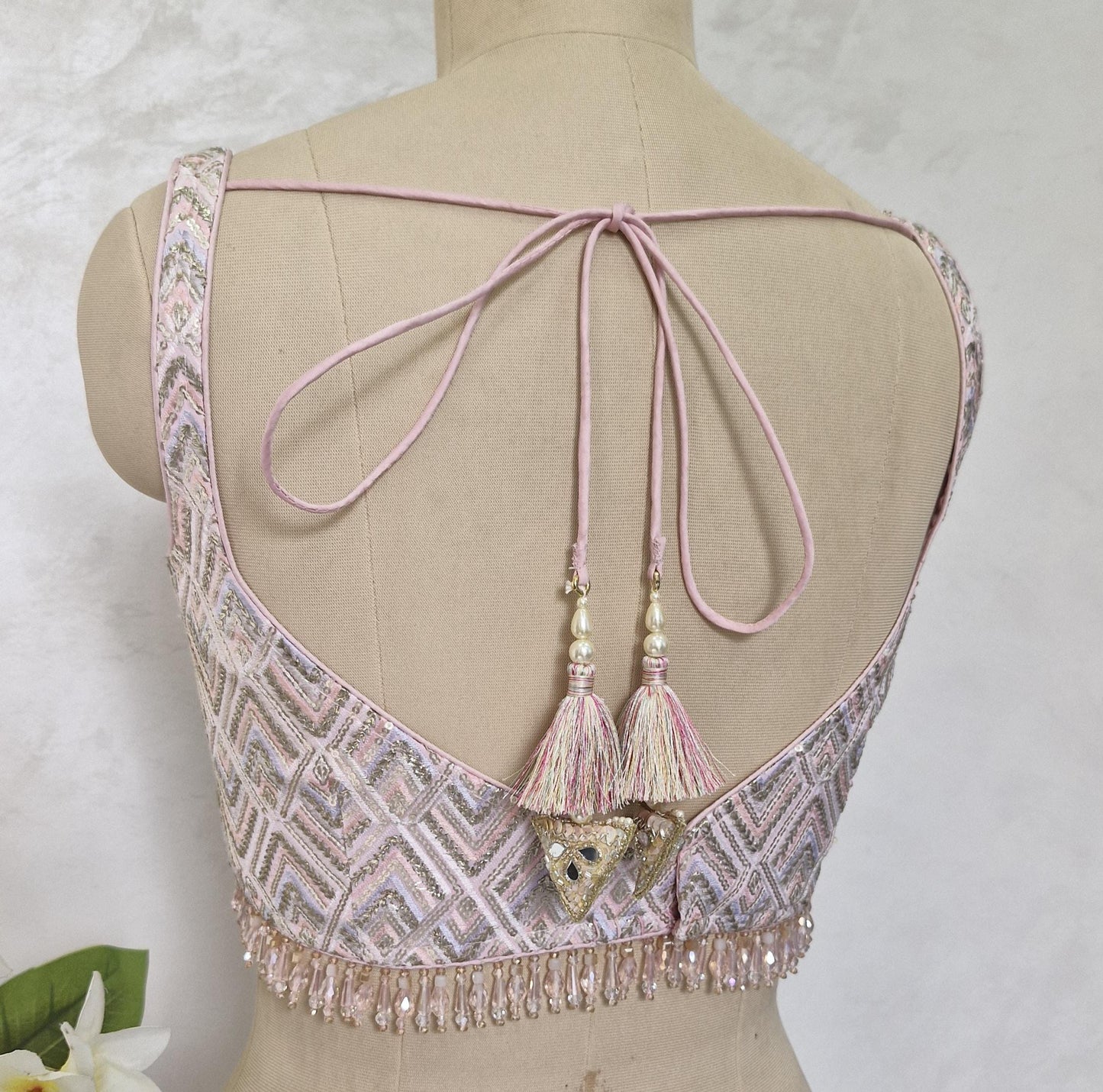Pink Embroidered Semi Sweetheart Neck  Blouse DVBL_414