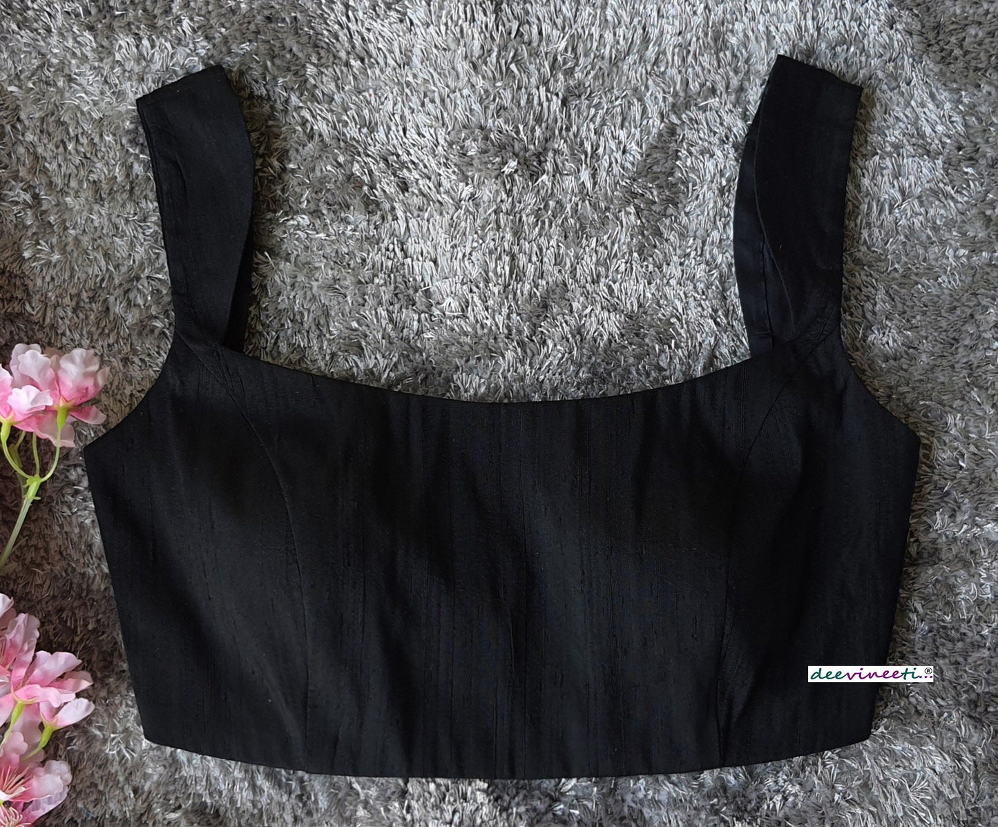 Black Pure Raw Silk Blouse DVBL_256