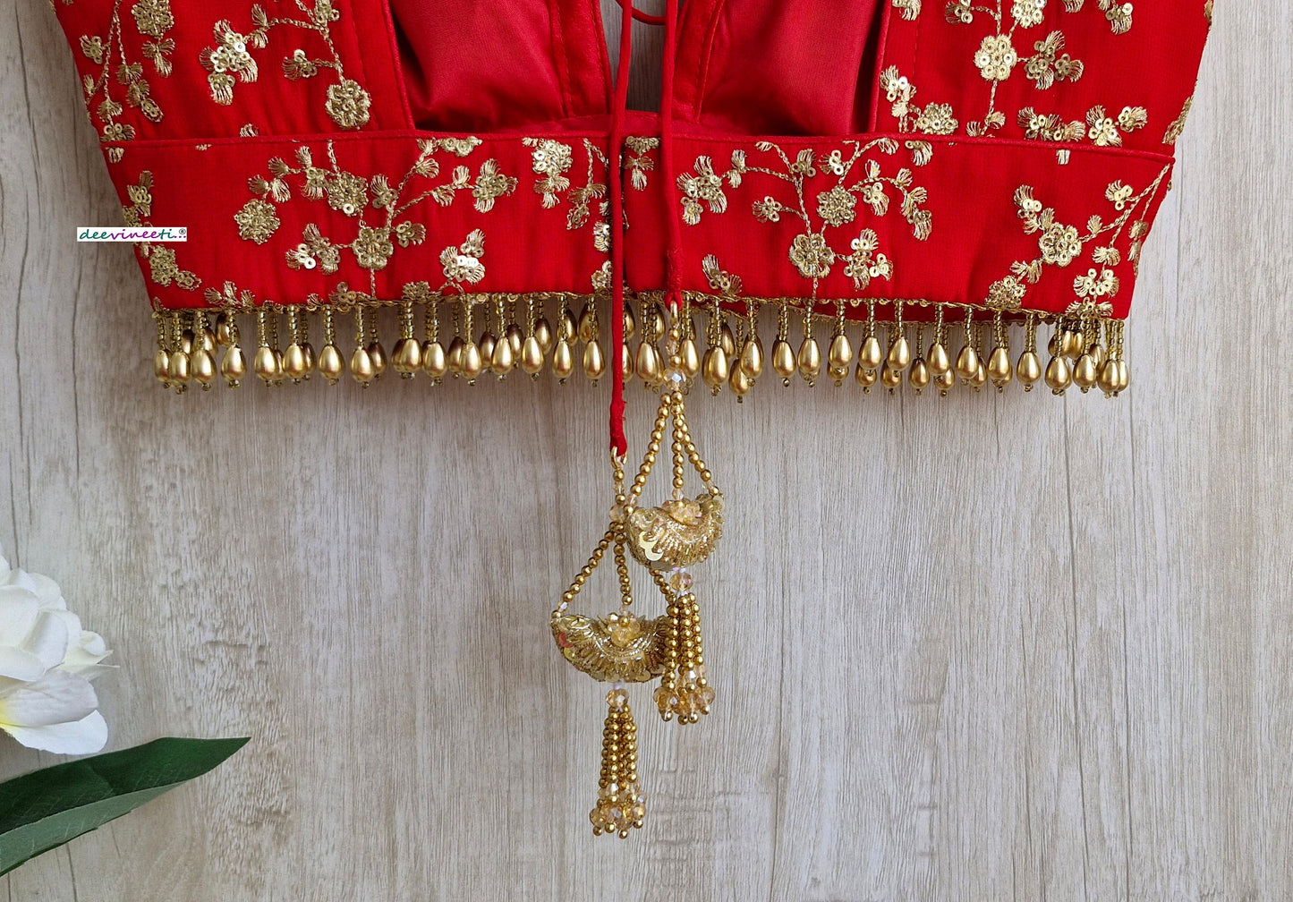 Red Embroidered Plunge Neckline DVBL_310