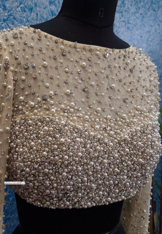 Beads and Rhinestones Hand Embroidered Long Sleeves  Blouse DVBL_362