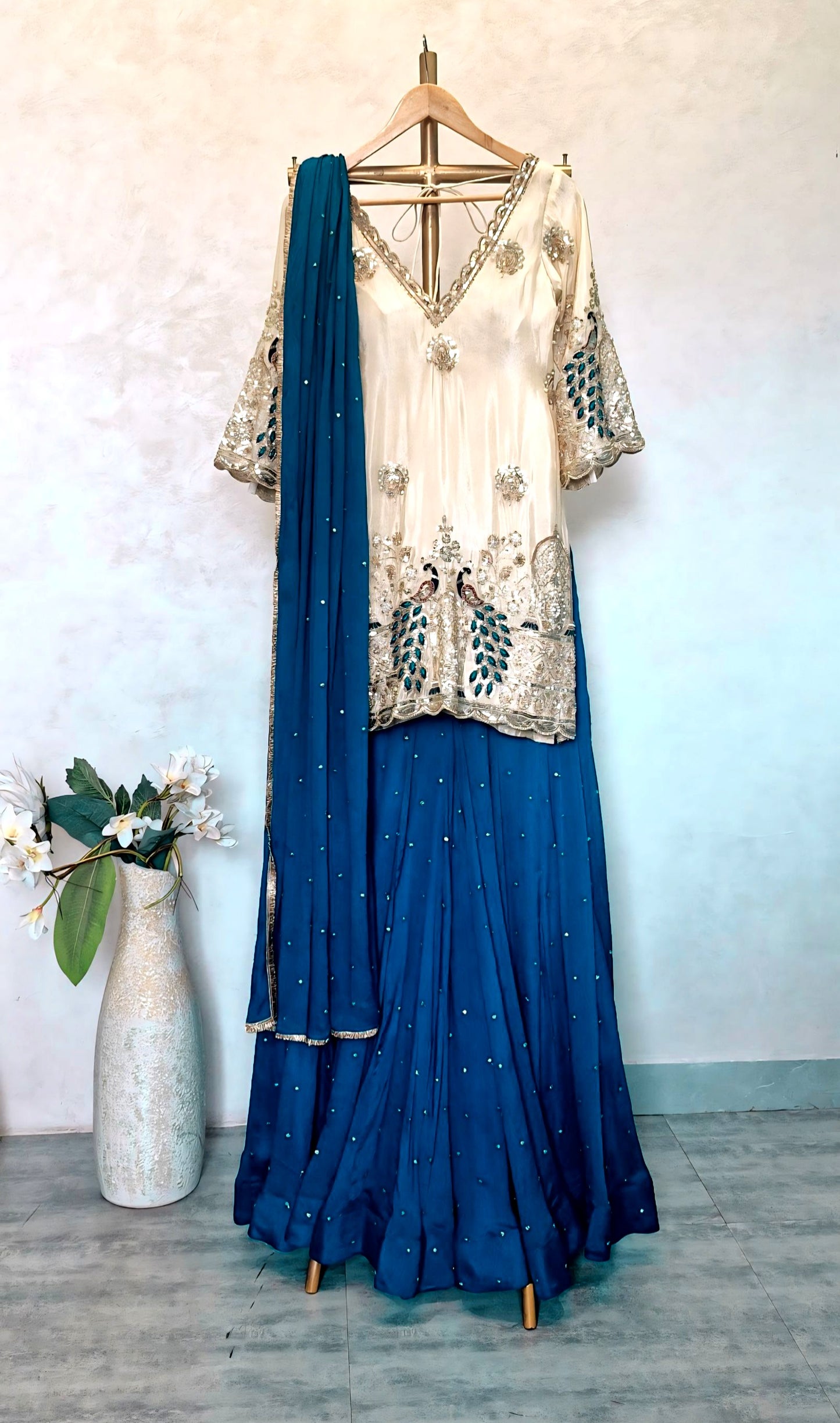 Embroidered Tissue Silk Sharara Set DVSP_014