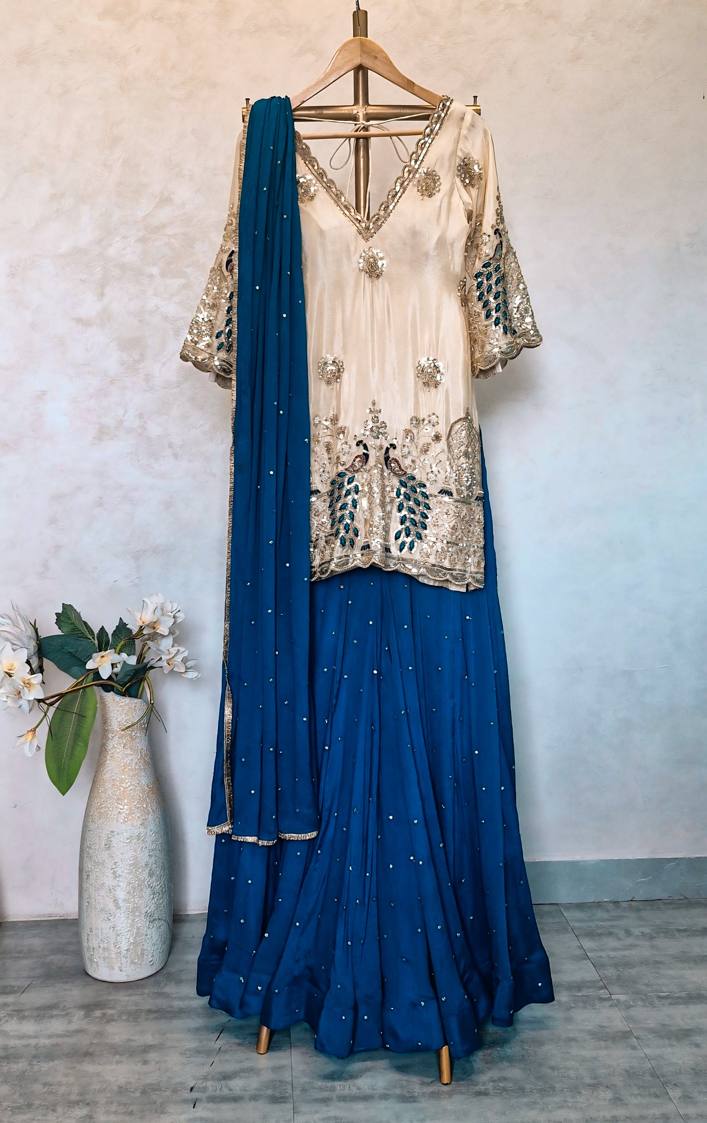 Embroidered Tissue Silk Sharara Set DVSP_014