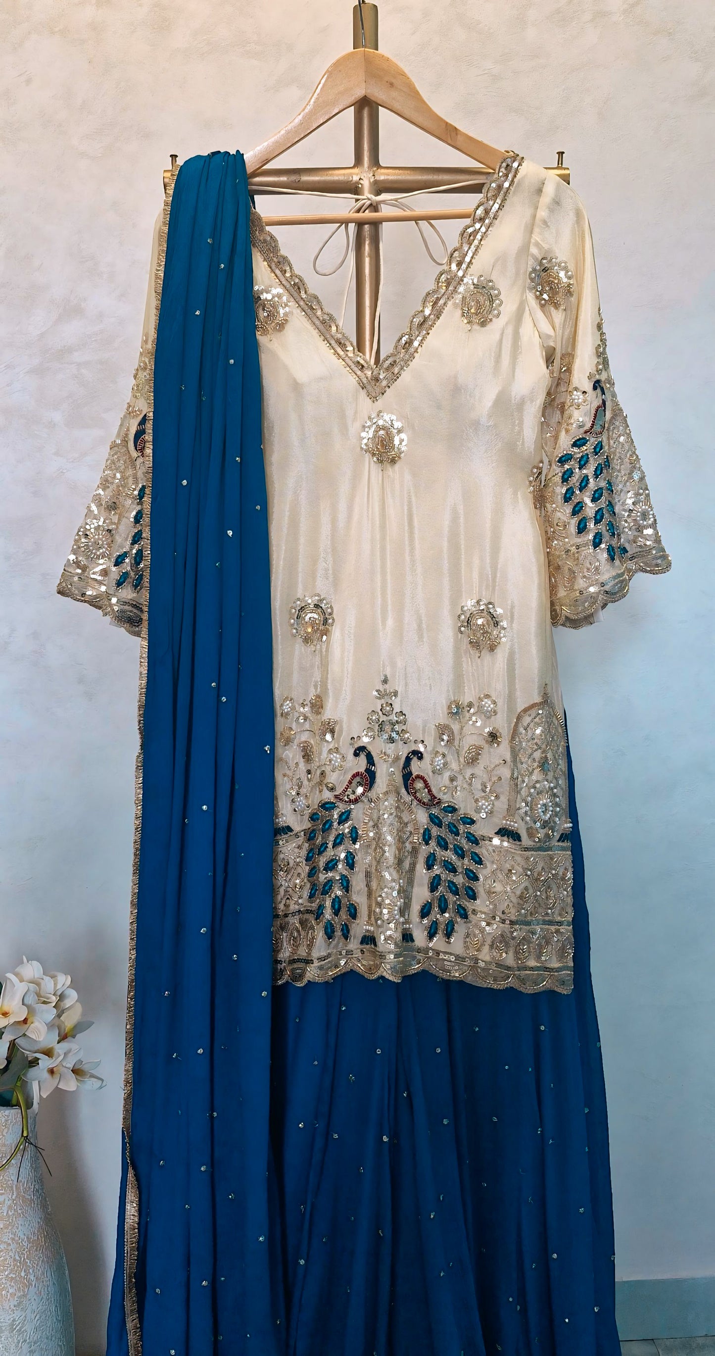 Embroidered Tissue Silk Sharara Set DVSP_014