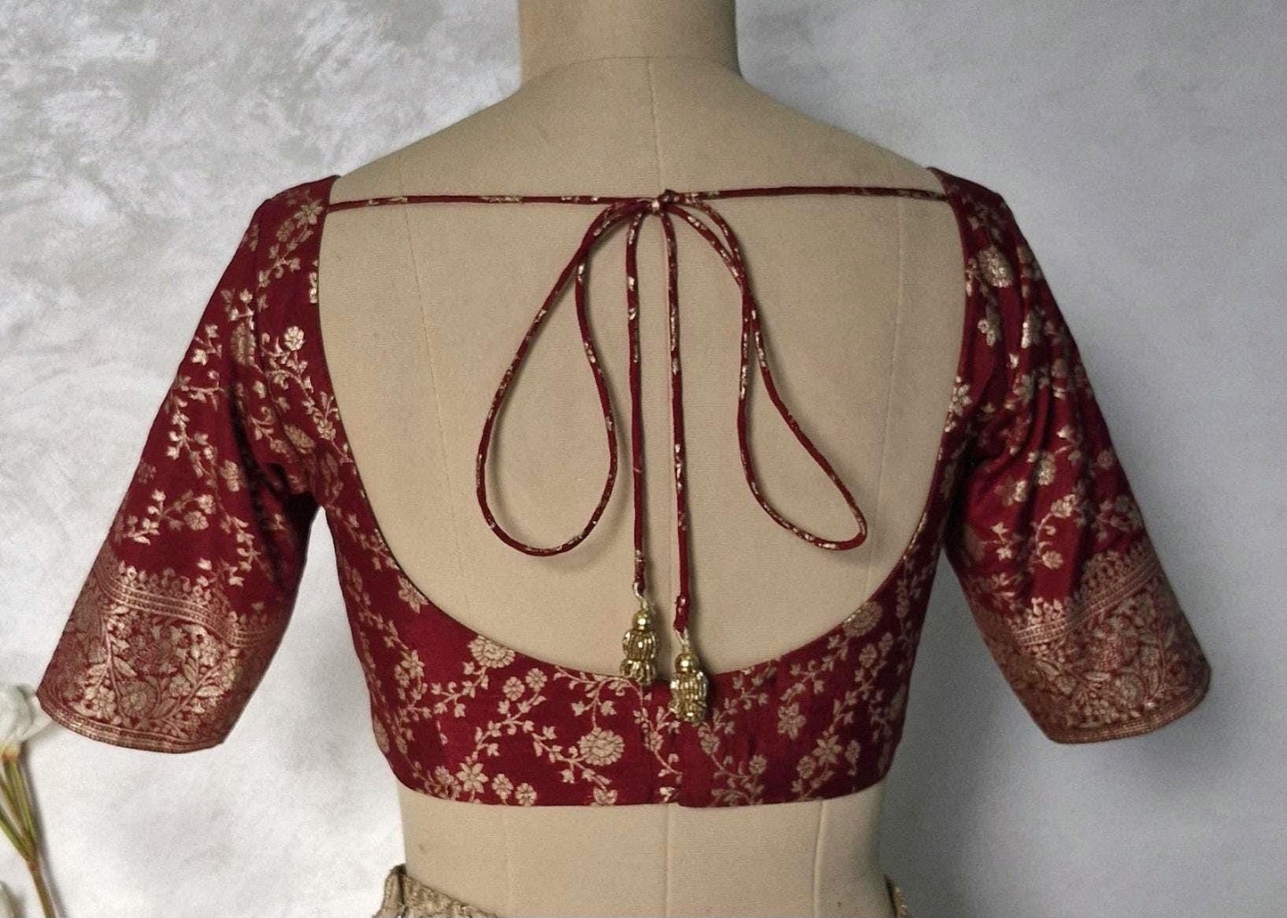 Maroon Banarasi Brocade U Neck Blouse DVBL_446