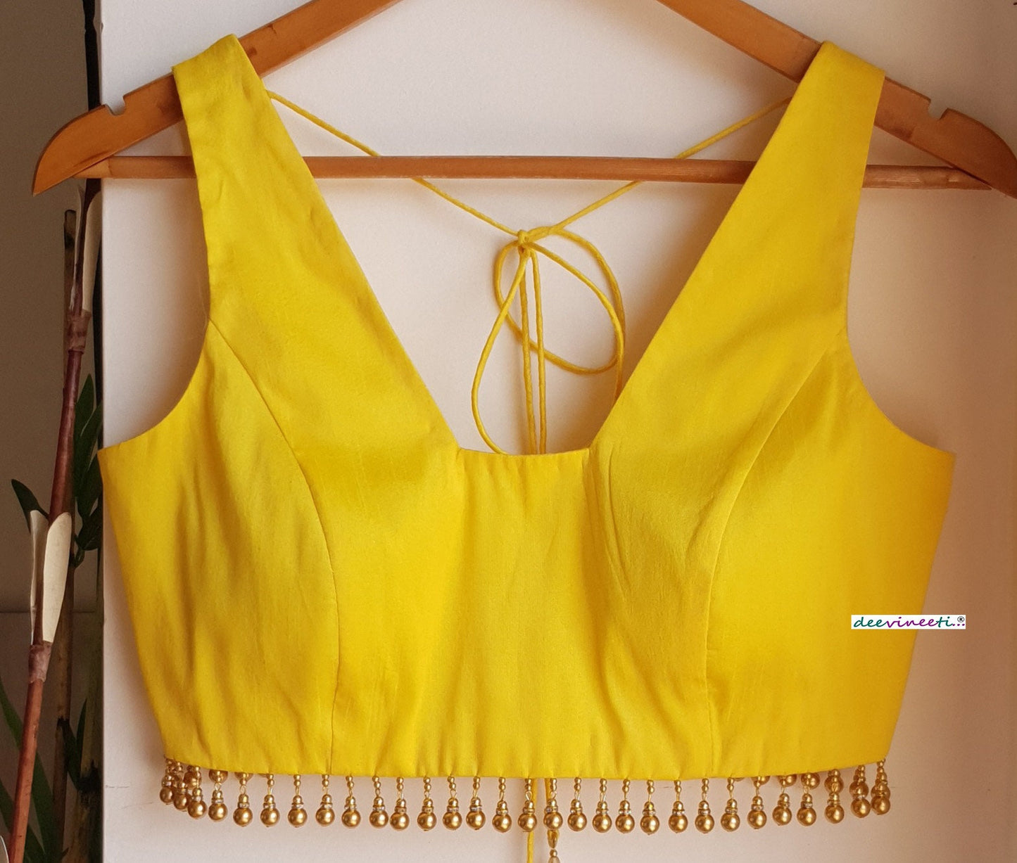 Yellow Raw Silk Trapeze Neck Blouse DVBL_291