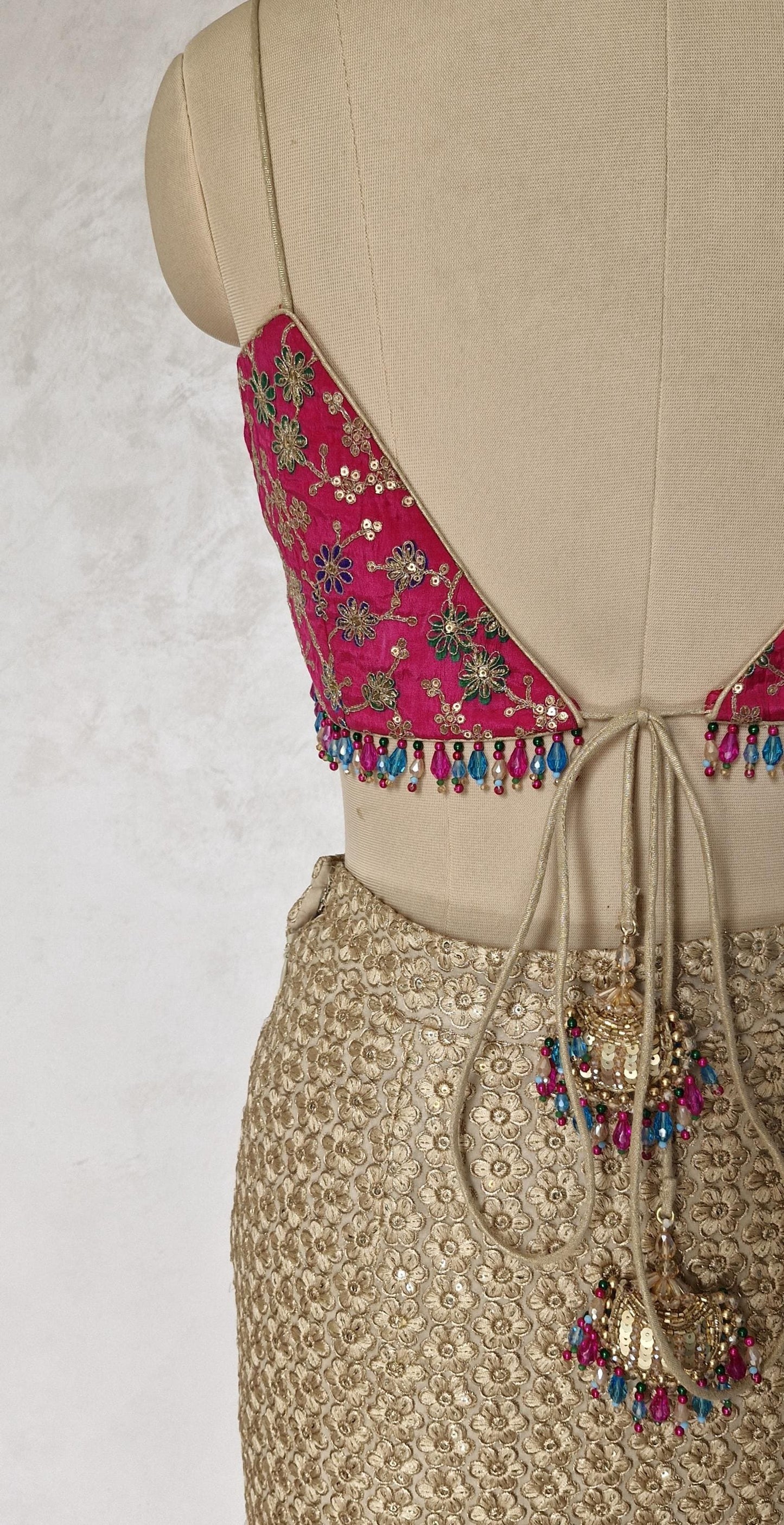 Magenta Pink Embroidered Spaghetti Blouse DVBL_443