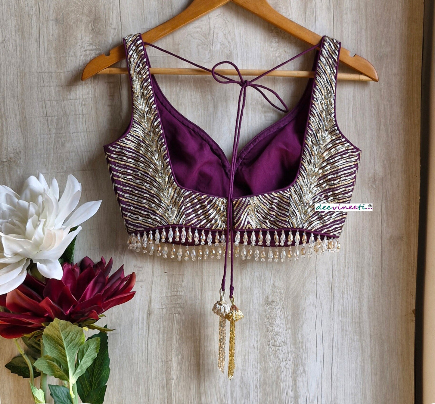 Hand Embroidered Wine with Gold and Silver Cutdana Blouse DVBL_352
