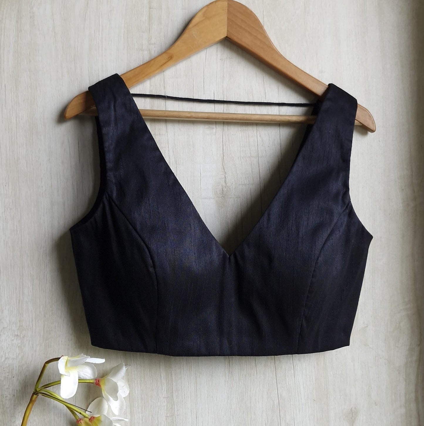Raw Silk V Neck Solid Blouse DVBL_003