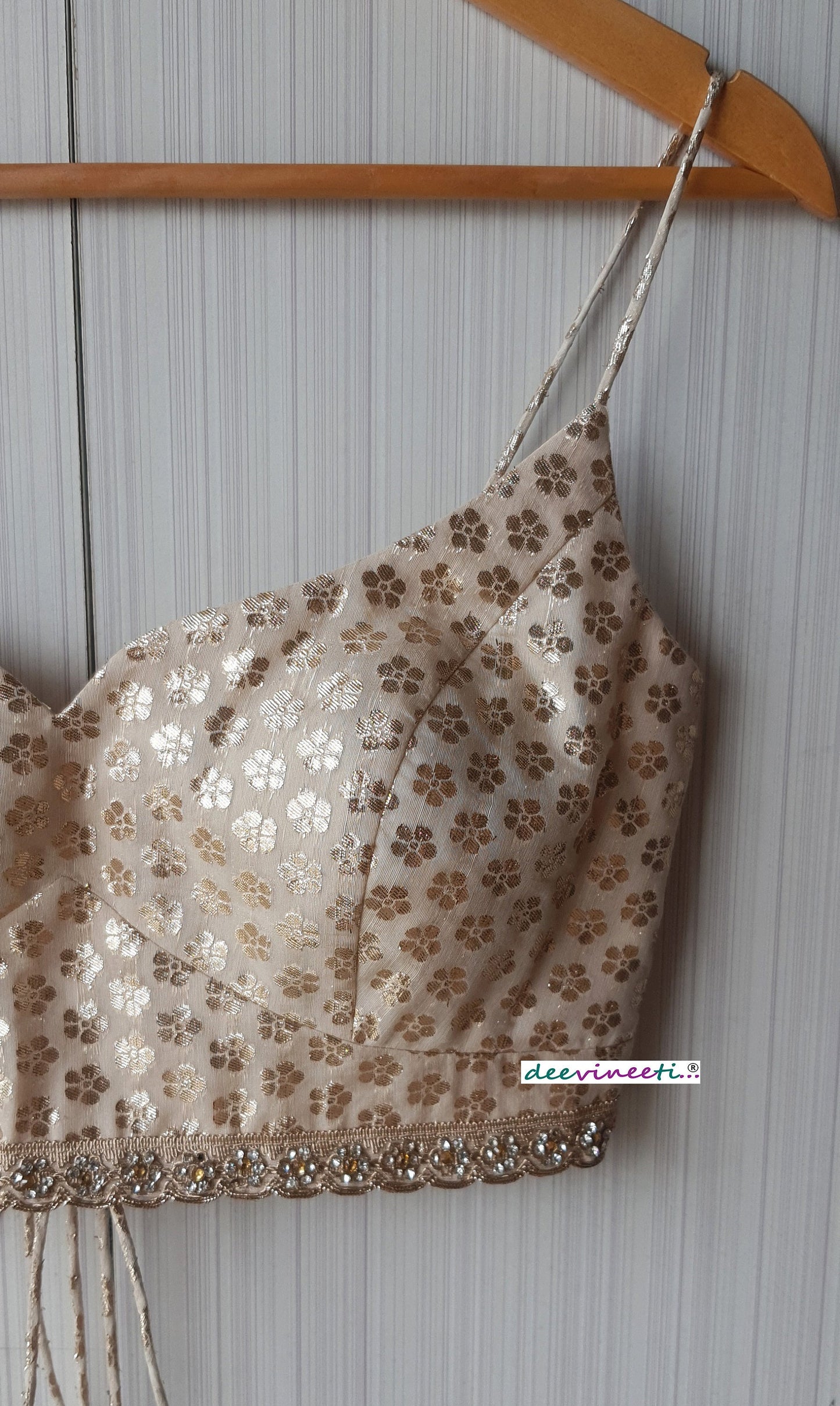 Beige Chanderi Brocade Spaghetti Blouse DVBL_252